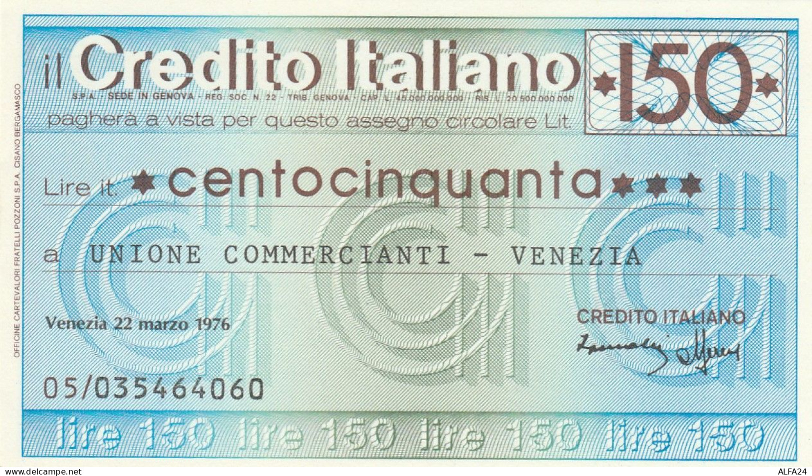 MINIASSEGNO CREDITO ITALIANO 150 L. UN COMM VE (A156---FDS - [10] Cheques Y Mini-cheques