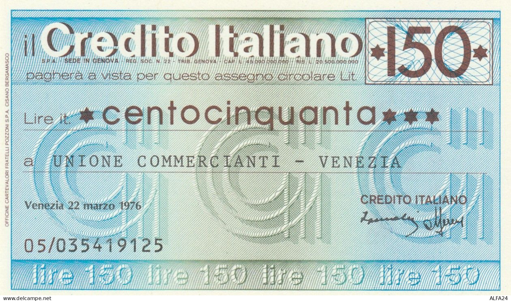MINIASSEGNO CREDITO ITALIANO 150 L. UN COMM VE (A155---FDS - [10] Cheques Y Mini-cheques