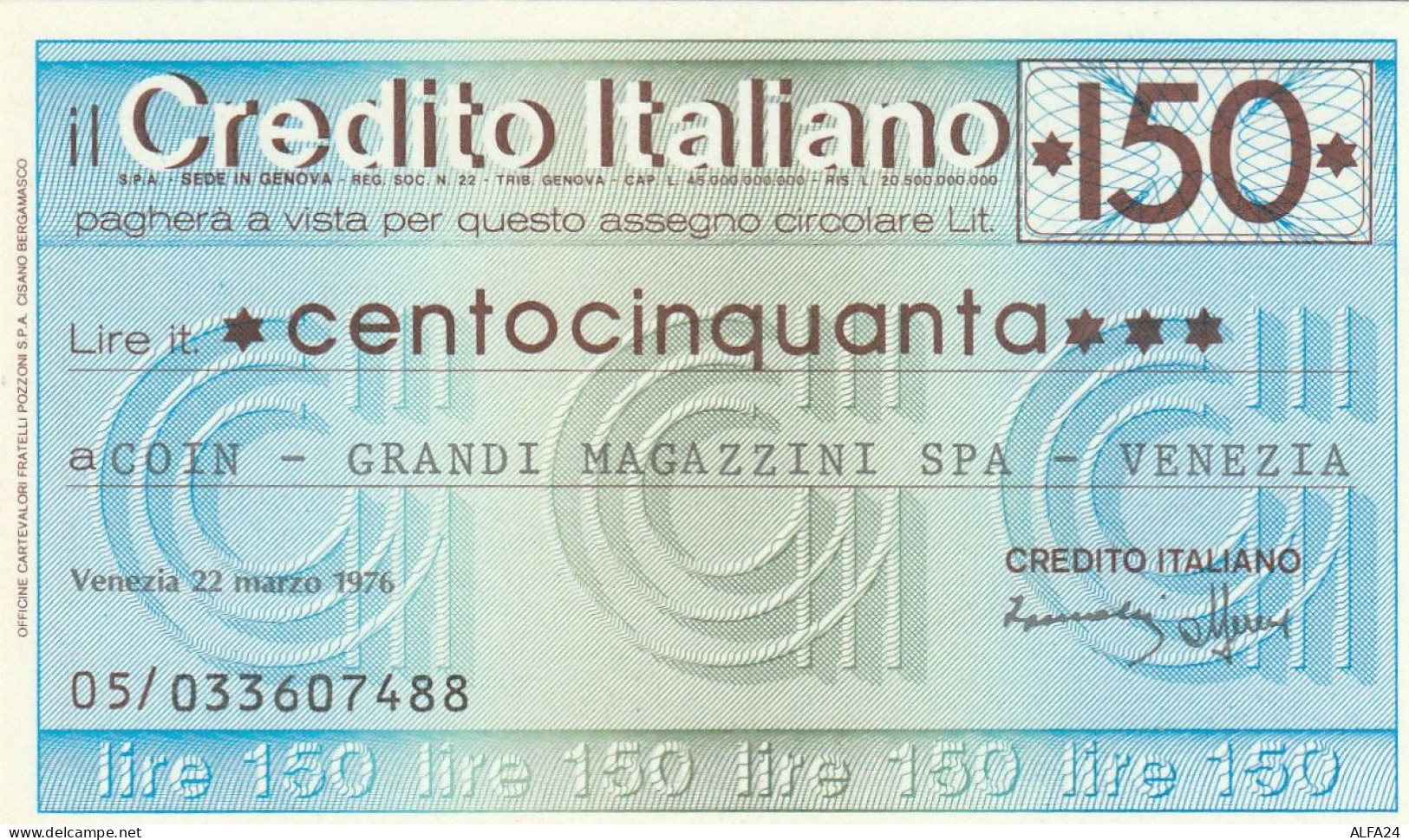 MINIASSEGNO CREDITO ITALIANO 150 L. COIN (A148---FDS - [10] Assegni E Miniassegni