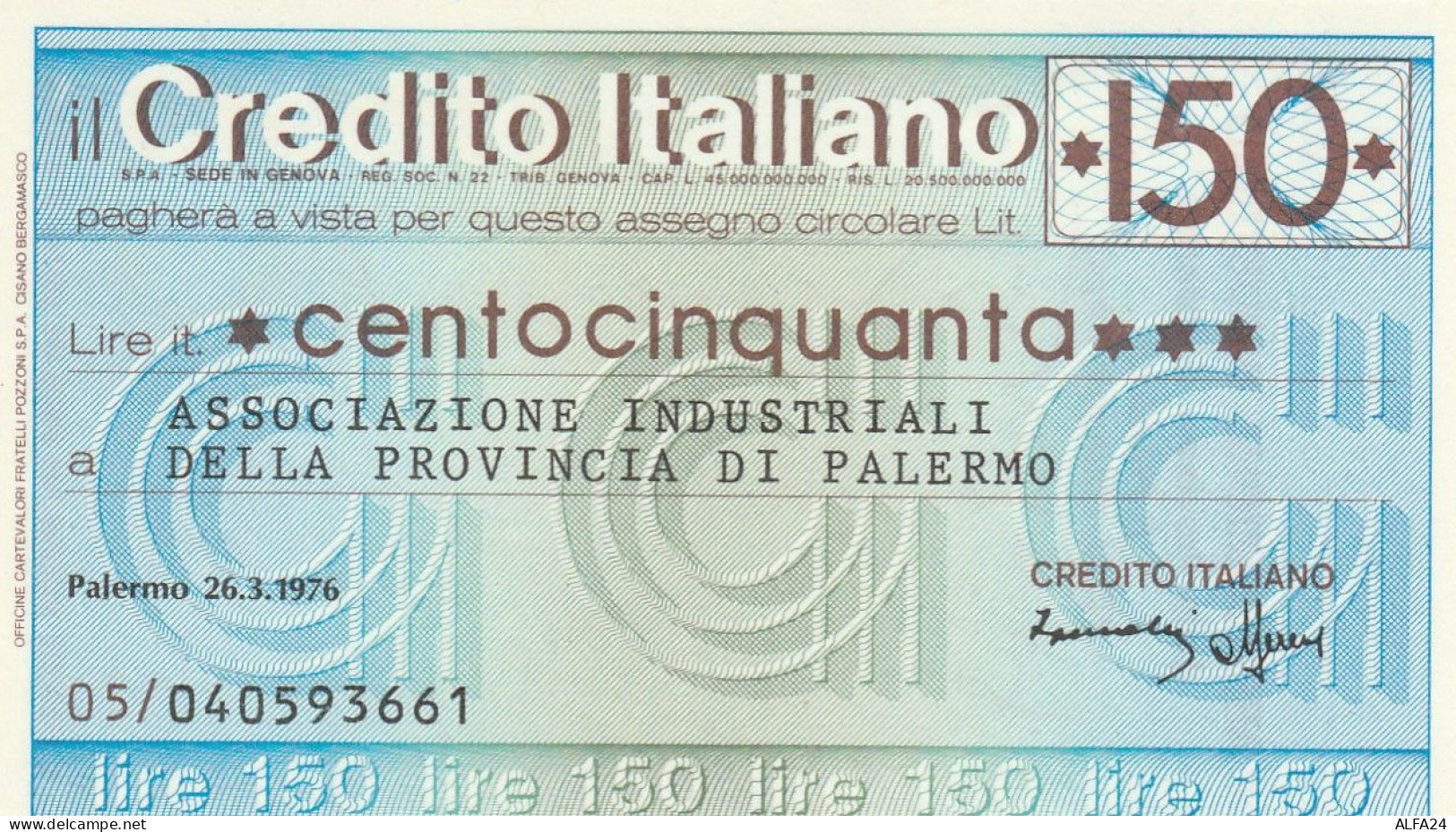 MINIASSEGNO CREDITO ITALIANO 150 L. ASS IND PA (A147---FDS - [10] Chèques