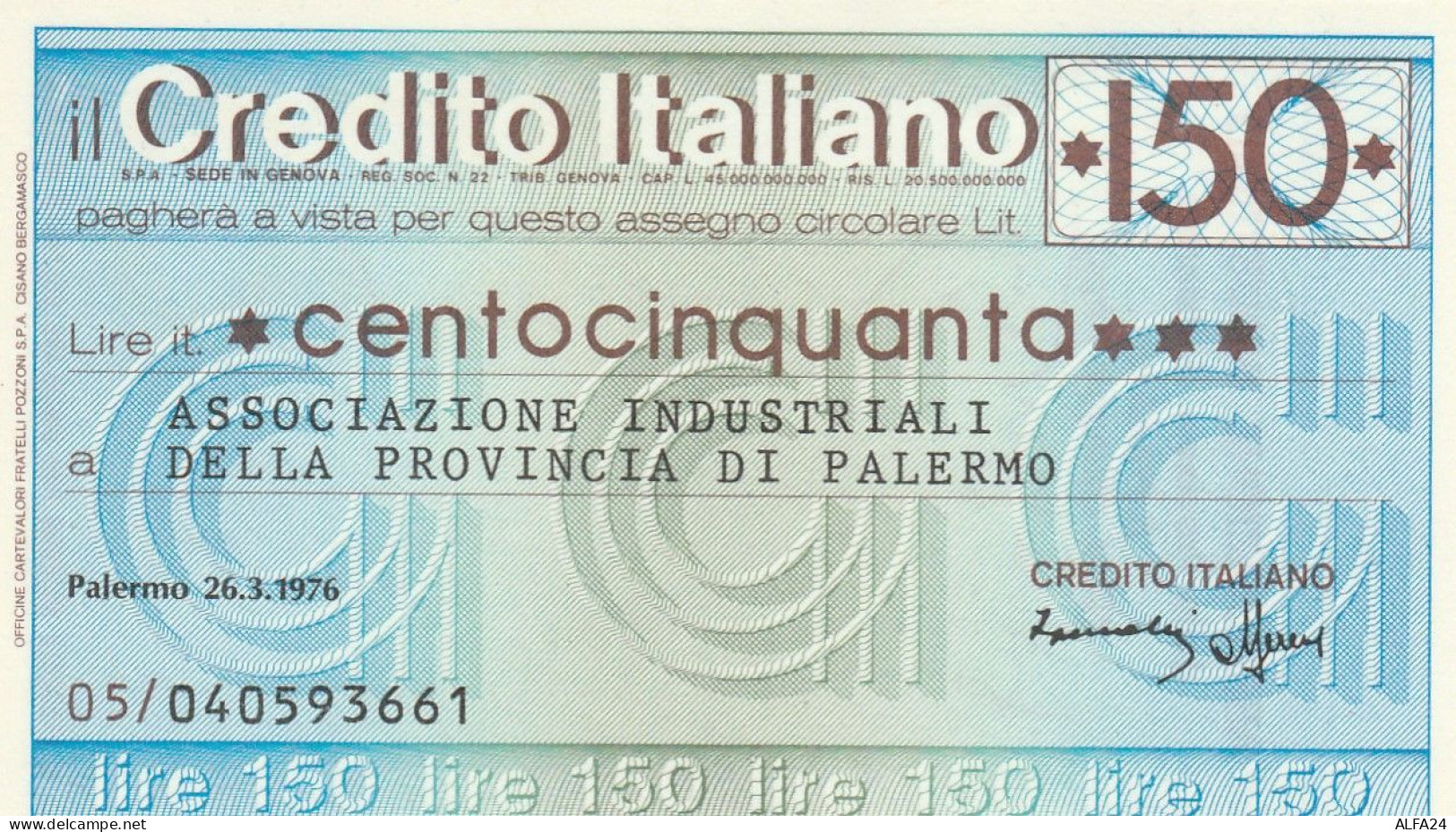MINIASSEGNO CREDITO ITALIANO 150 L. ASS IND PA (A147---FDS - [10] Cheques Y Mini-cheques