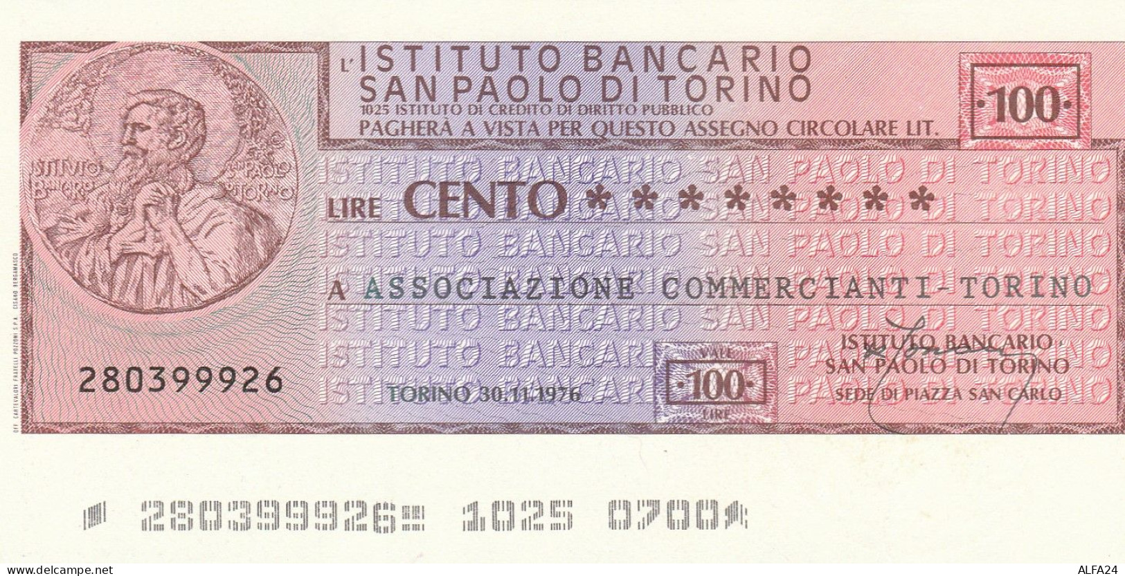 MINIASSEGNO SAN PAOLO TORINO 100 L. ASS COMM TO (A118---FDS - [10] Checks And Mini-checks