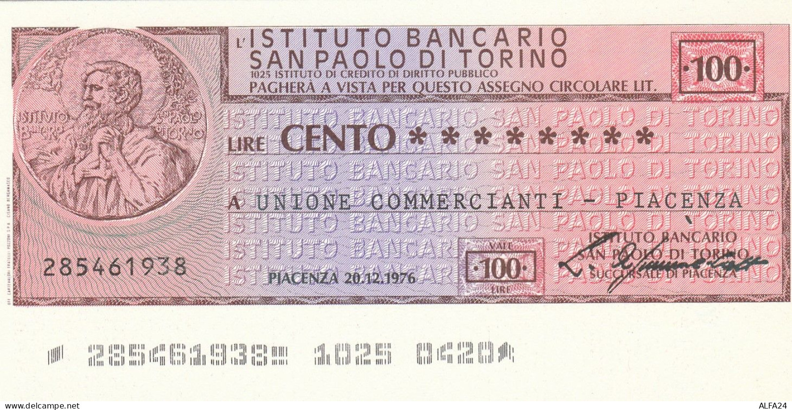 MINIASSEGNO SAN PAOLO TORINO 100 L. UN COMM PC (A114---FDS - [10] Checks And Mini-checks