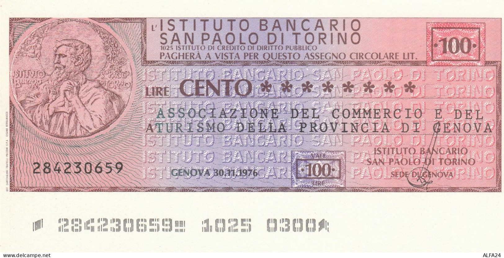 MINIASSEGNO SAN PAOLO TORINO 100 L. ASS COMM PROV GE (A111---FDS - [10] Cheques Y Mini-cheques