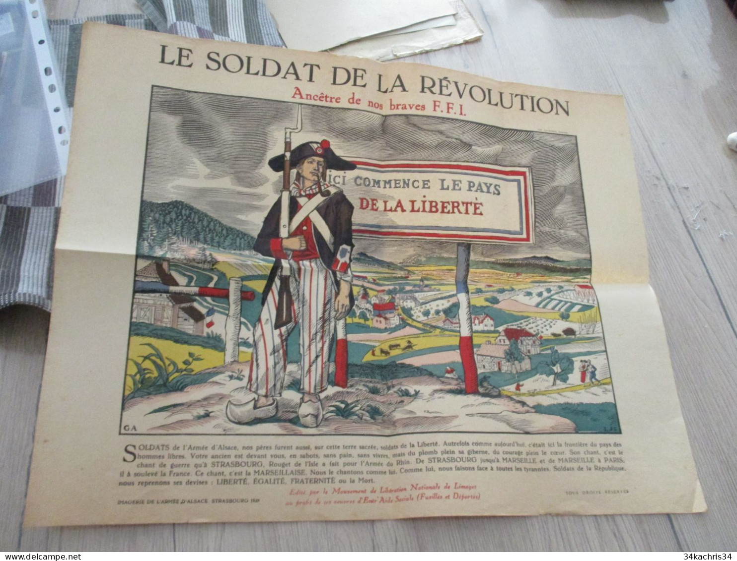 Affichette 36 X 47 Environs  Imagerie De L'Armmée D'Alsace Le Soldat De La Révolution FFI Résistance - Documentos