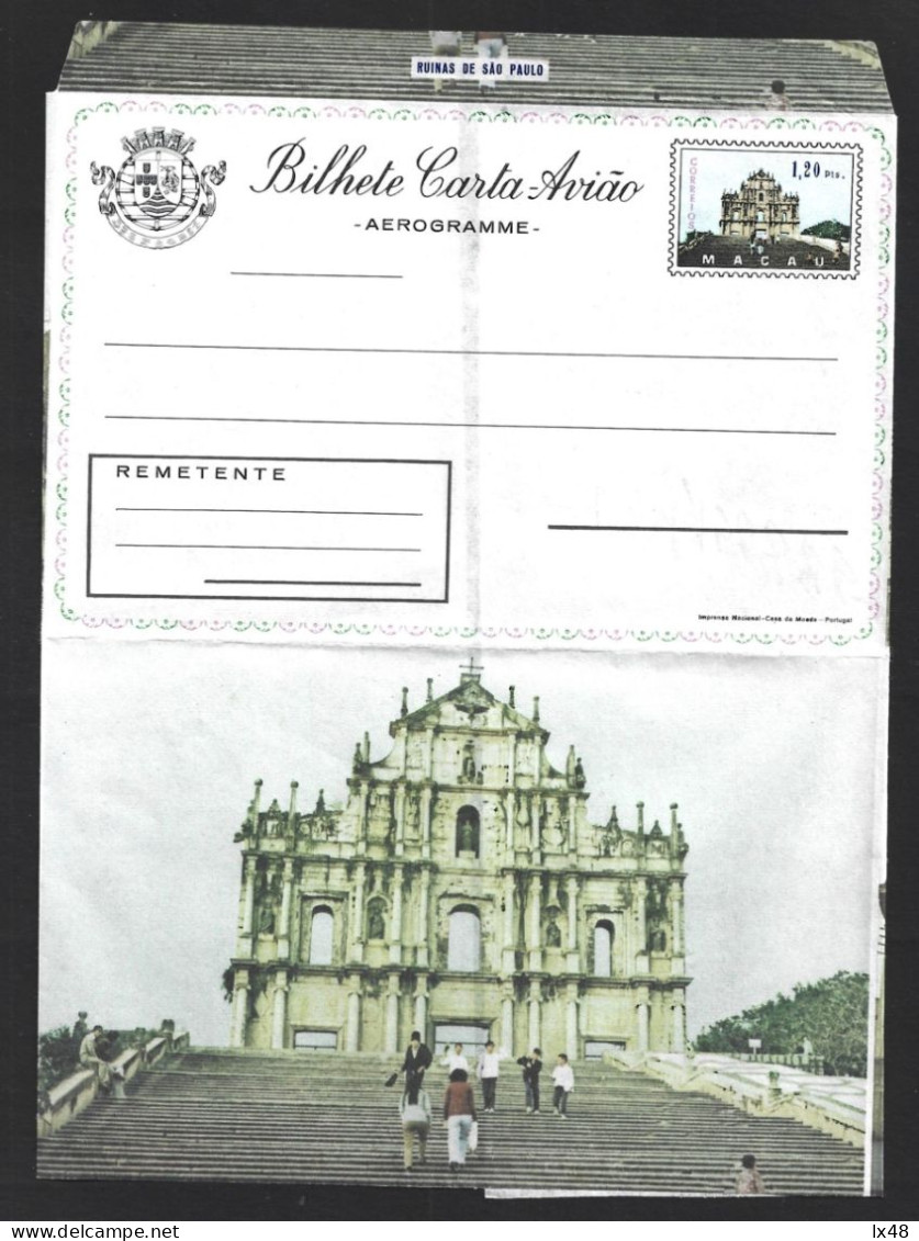 Stationery Aerogram Of Ruins São Paulo Church, Macau. Architecture. Macau Religious Churches. Church Santo António. Rare - Postal Stationery