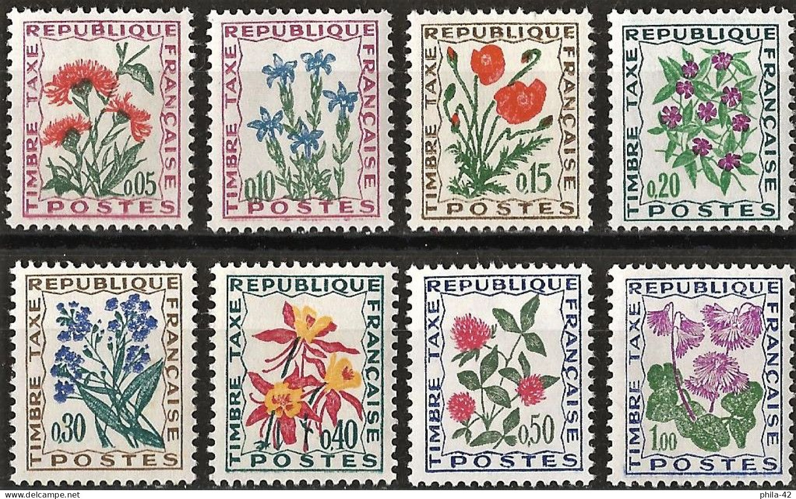 France 1964/71 - Mi P98/105 - YT T 95/102 ( Postage Due : Flowers ) MNH** Complete Set - 1960-... Ungebraucht