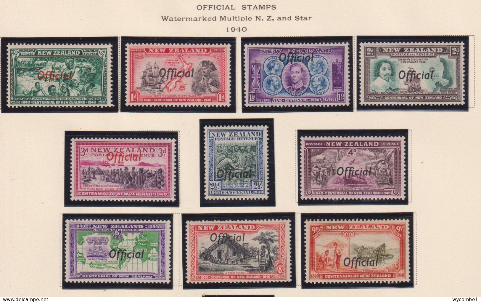 NEW ZEALAND  - 1940 Official Centenary Set To 9d Hinged Mint - Service