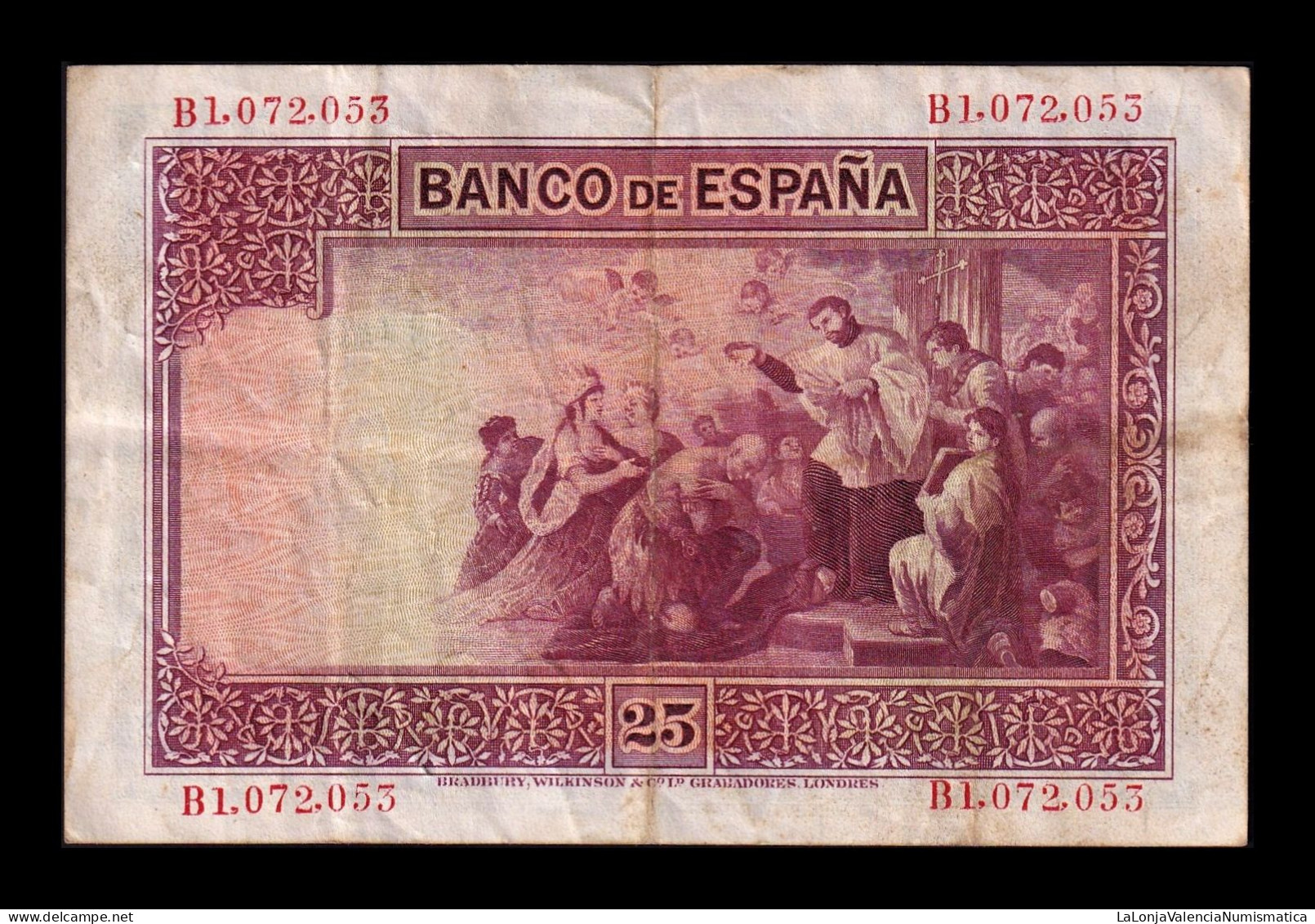 España Spain 25 Pesetas San Francisco Xavier 1926 Pick 71a Serie B Bc/Mbc F/Vf - 1-2-5-25 Peseten