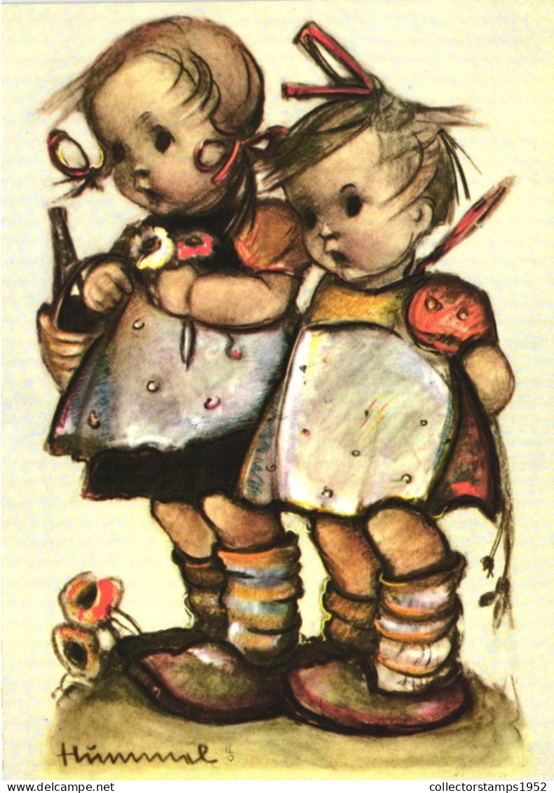 ILLUSTRATION, M.I. HUMMEL, MANY HAPPY RETURNS, NR. 208, CHILDREN, BASKET, SIGNED, POSTCARD - Hummel