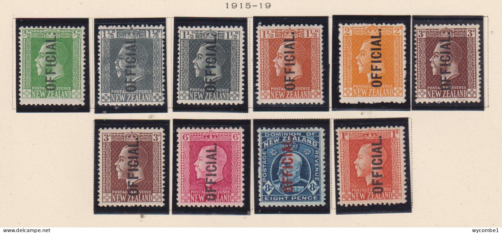 NEW ZEALAND  - 1915-19 George V/Edward VII Official Set Hinged Mint - Servizio