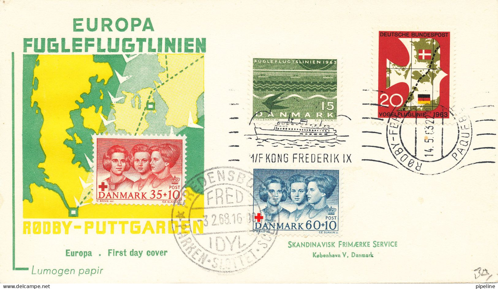 Denmark - Germany Cover Bee-Line Paquebot Rödby - Fehmern 14-5-1963 And RED CROSS Stamps 3-2-1968 - Covers & Documents