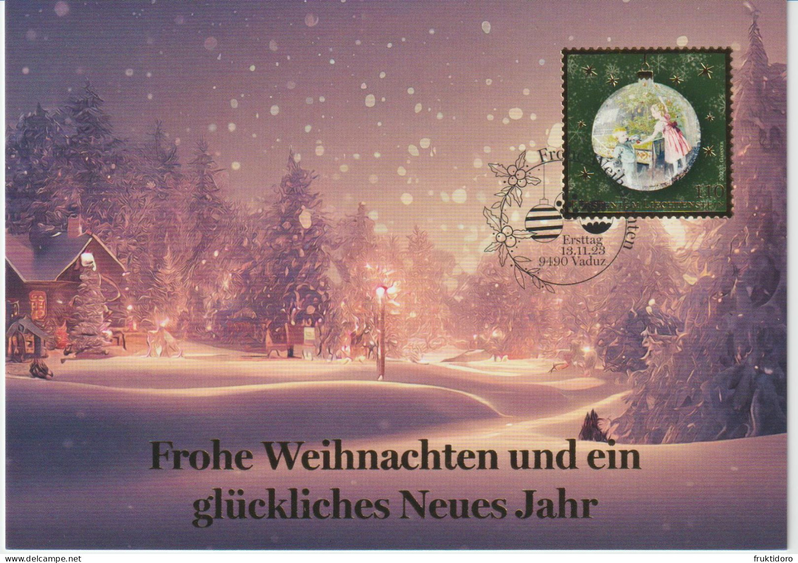 Liechtenstein Christmas Card 2023 - Snow - Night - Lettres & Documents