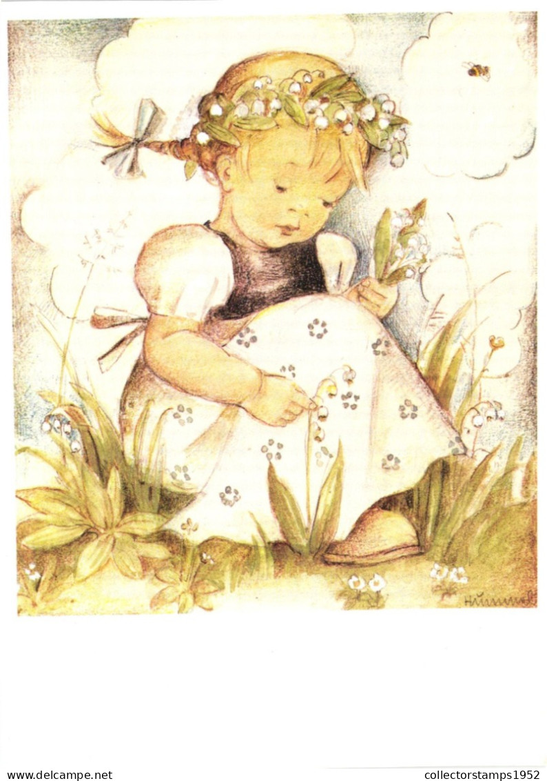 ILLUSTRATION, M.I. HUMMEL, LILY OF THE VALLEY, NR. 62.1130, CHILD, SIGNED, POSTCARD - Hummel