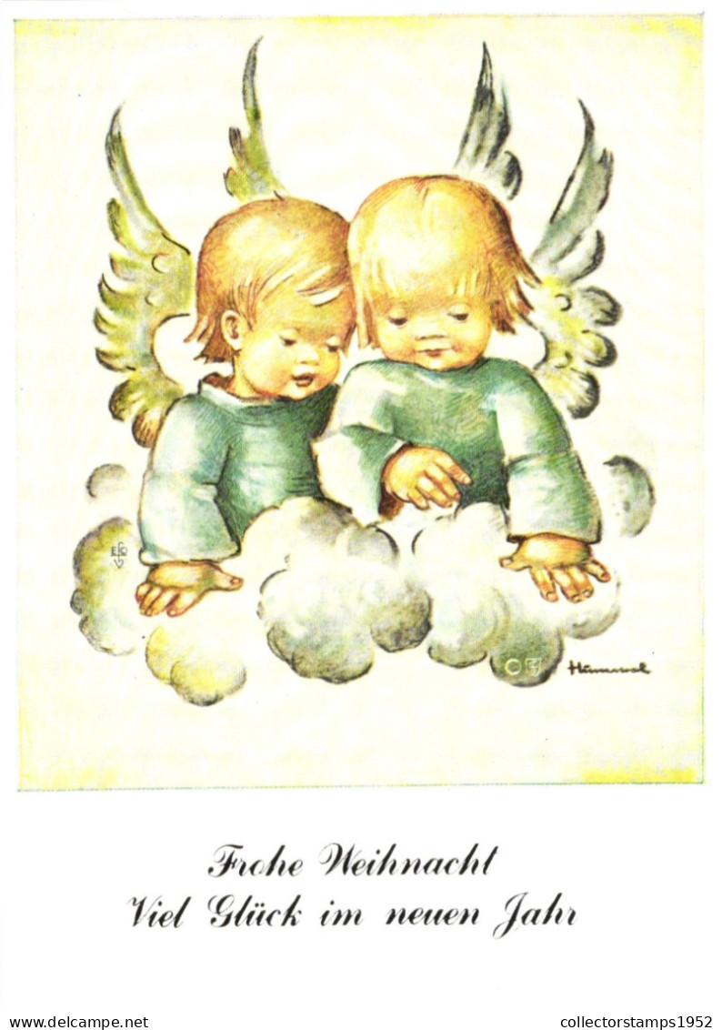 ILLUSTRATION, M.I. HUMMEL, FRIEDE UND FREUDE, NR. 664, CHILDREN, ANGELS, SIGNED, POSTCARD - Hummel