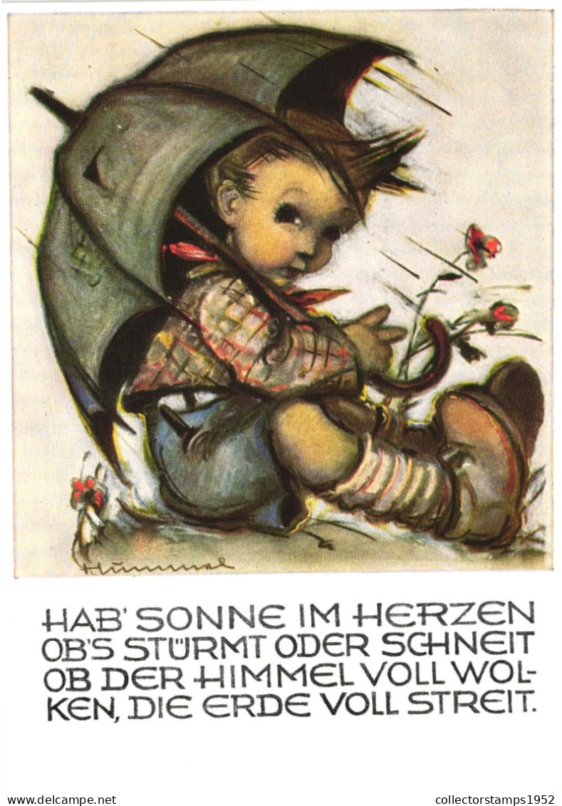 ILLUSTRATION, M.I. HUMMEL, HAB SONNE IM HERZEN, NR. 5162, CHILD, UMBRELLA, SIGNED, POSTCARD - Hummel