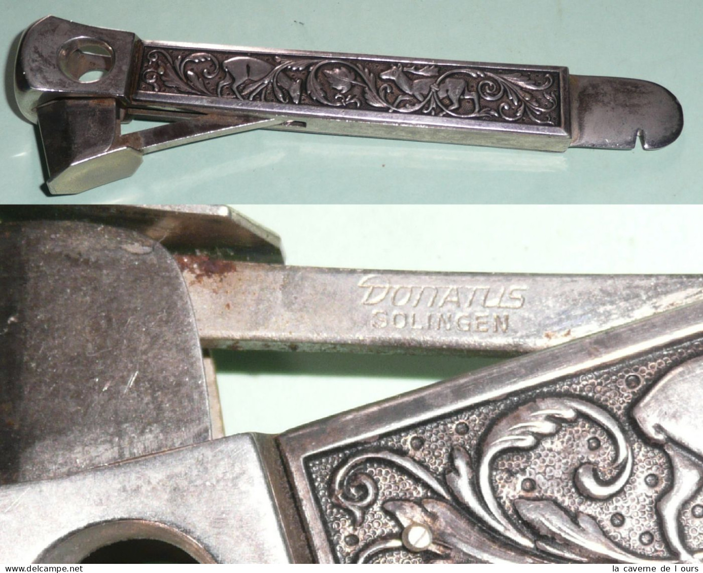 Rare Coupe-cigare Cigares, DONATUS Solingen Décors Rinceaux D'acanthe Biche Cerf - Cigar Knife