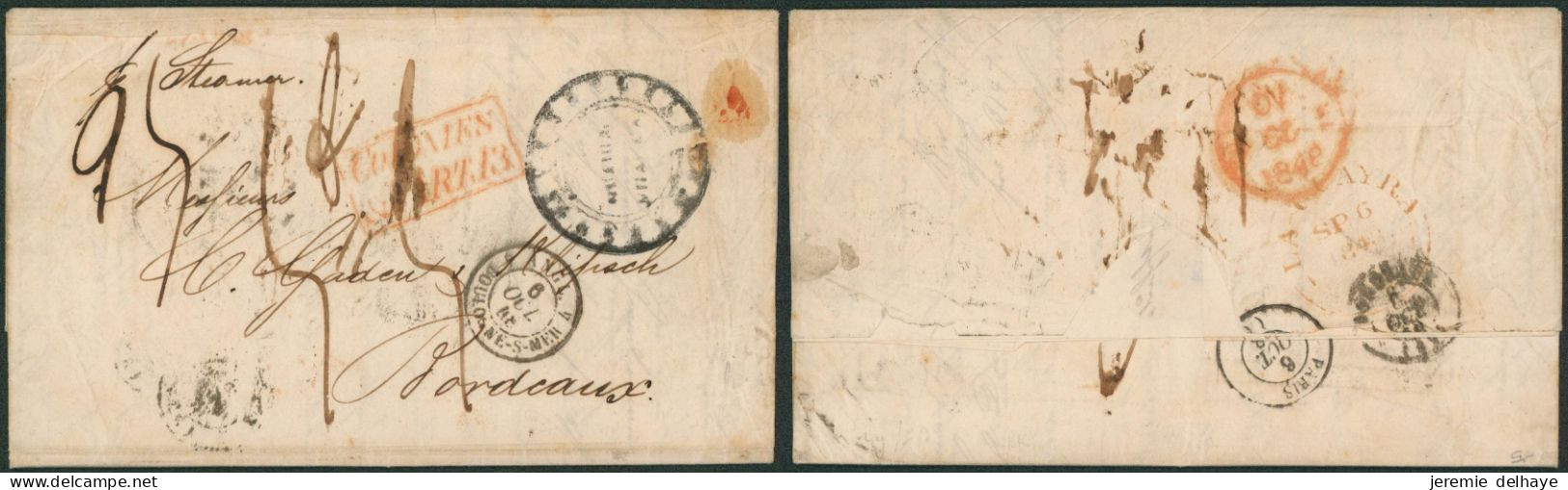 Pre-philately - Maritime Mail : Letter From La Guaira (Venezuela 1848) By Steamer + "Colonies & Art 13" > Bordeaux (Fran - Venezuela