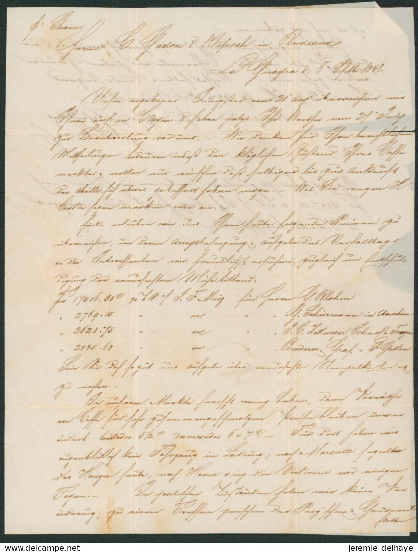 Pre-philately - Maritime Mail : Letter From La Guaira (Venezuela 1848) By Steamer + "Colonies & Art 13" > Bordeaux (Fran - Venezuela