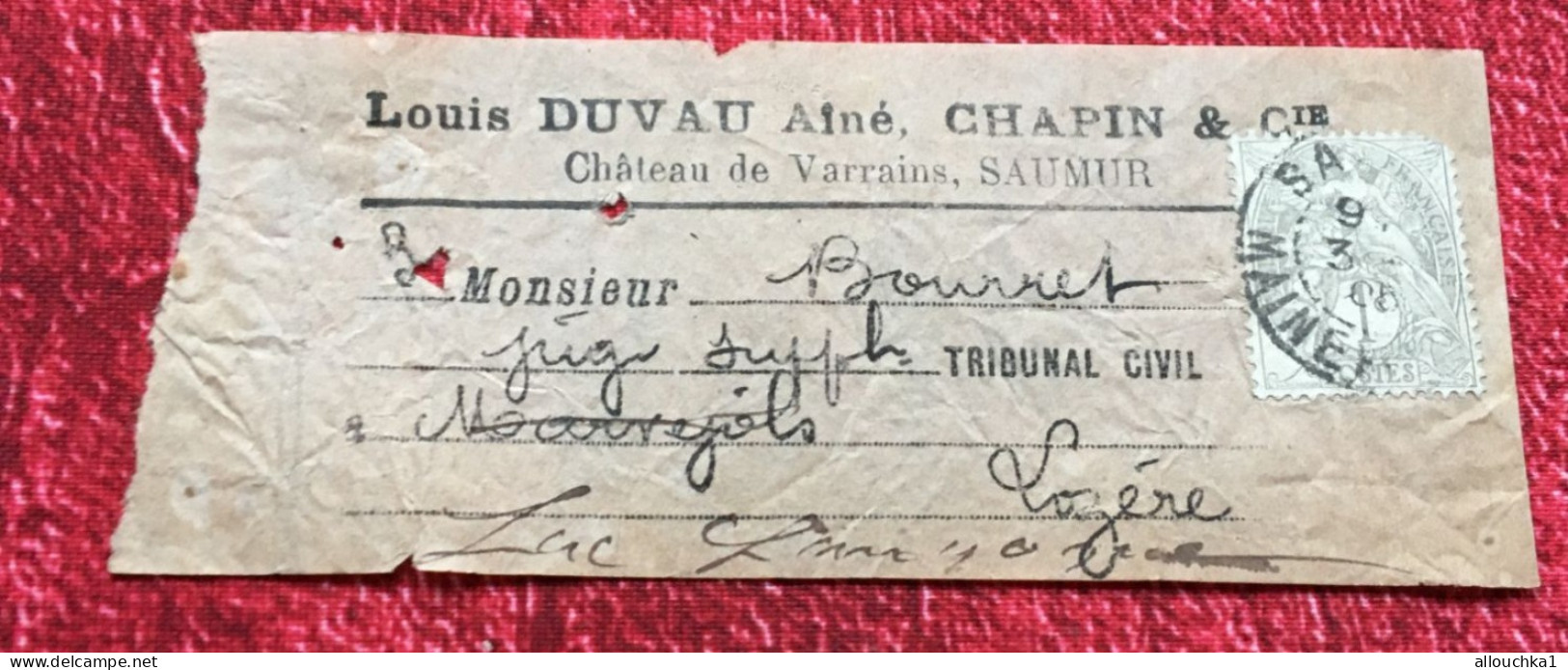 1905-Bande Journal Avec Timbre Type Blanc-France  Journaux: Château De Varennes à Saumur / Pour Juge à Marvejols Lozère - Journaux