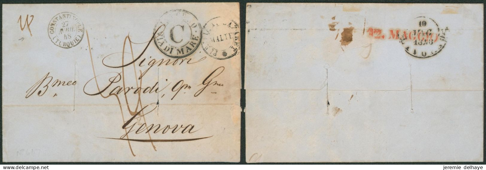 Maritime Mail - LAC Incomplète (Constantinople,1848) > Genova(Italie) Via Péricles (Ligne Du Levant) + Purifié Au Lazare - ...-1858 Prephilately