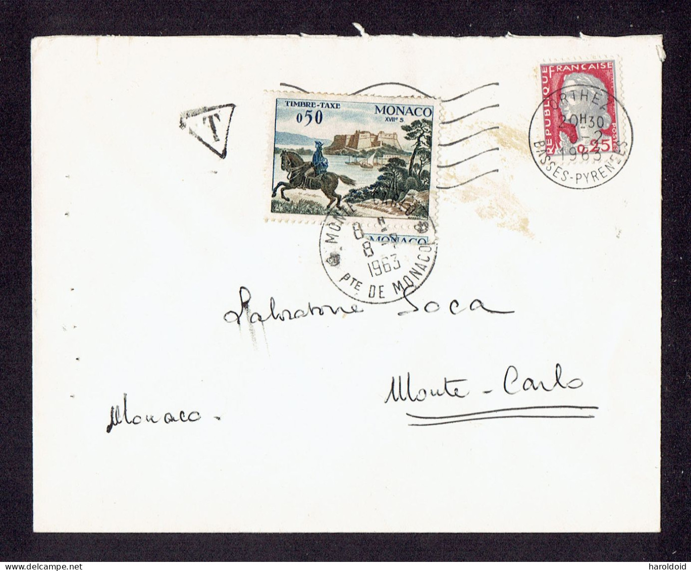 MONACO FRANCE - GUERRE DES DOUANES - ENV TP DECARIS OB ORTEZ BASSES PYRENNEES 6/2/63 + TAXE MONACO - TB - Storia Postale