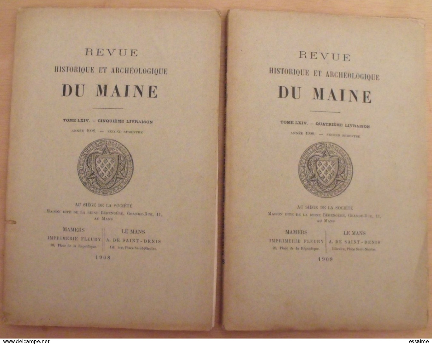 Revue Historique Et Archéologique Du Maine. Année 1908, 2ème Semestre (2 Livraisons). Tome LXIV. Mamers, Le Mans - Pays De Loire