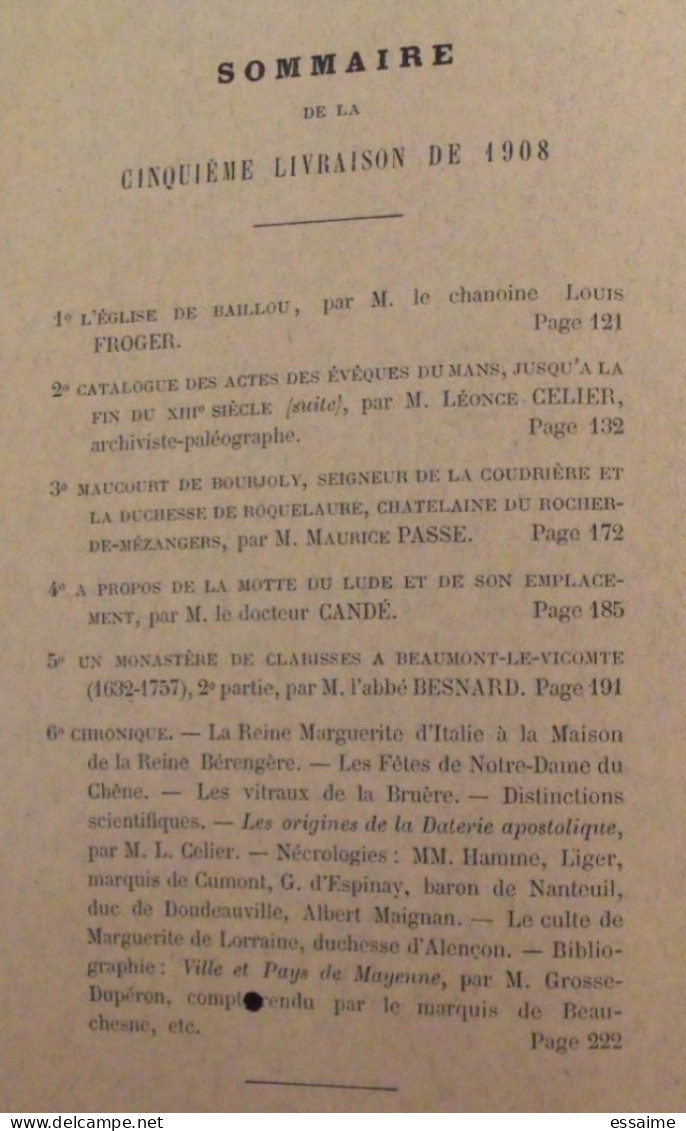 revue historique et archéologique du Maine. année 1908, 2ème semestre (2 livraisons). tome LXIV. Mamers, Le Mans