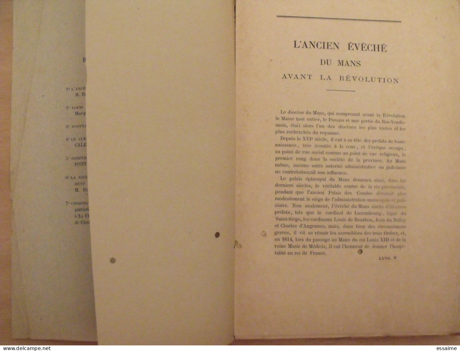 Revue Historique Et Archéologique Du Maine. Année 1910, 1er Semestre (livraison 2). Tome LXVII. Mamers, Le Mans - Pays De Loire