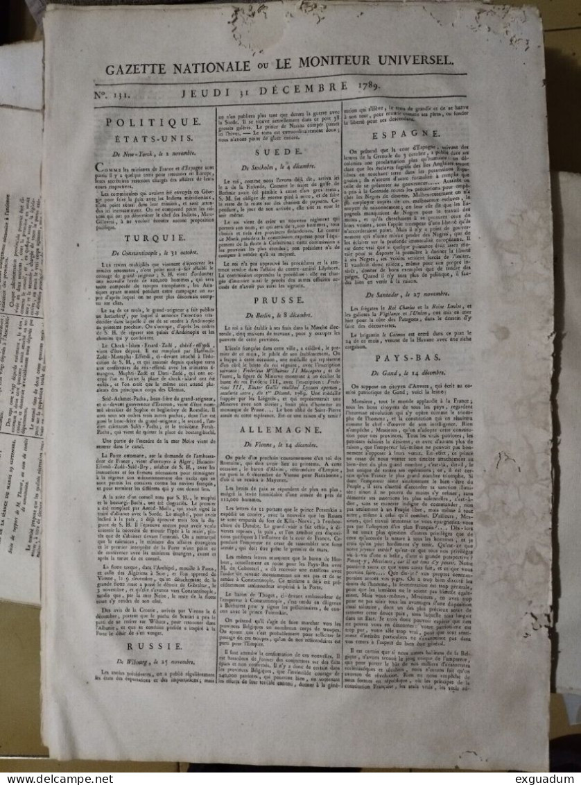 France Paris GAZETTE NATIONALE Ou LE MONITEUR UNIVERSEL 1789 Année Complete. 131 Numeros - Giornali - Ante 1800