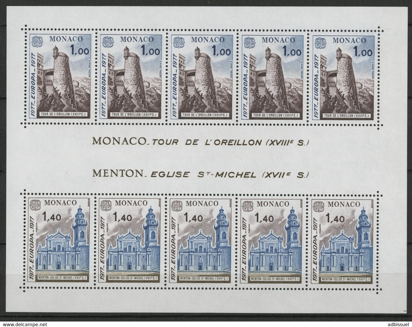 MONACO BLOC FEUILLET N° 13 Cote 50 € Neuf ** (MNH ). EUROPA 5 X 1 Fr + 5 X 1,40 Fr 1977. TB - Blokken