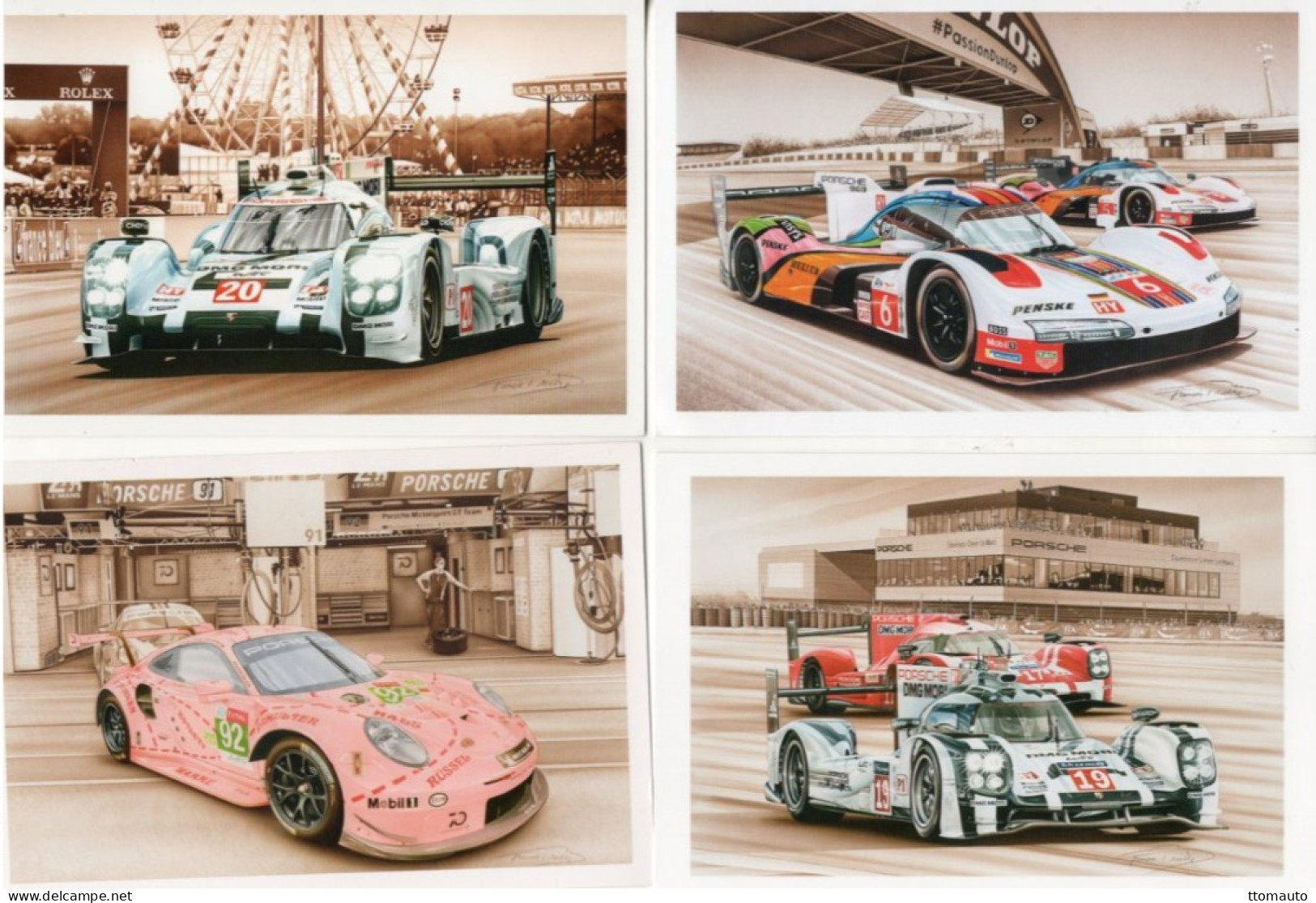 Lot Of 4 Art Cards Of PORSCHE At LE MANS  - Artiste:Francois Bruere - CPM - Le Mans