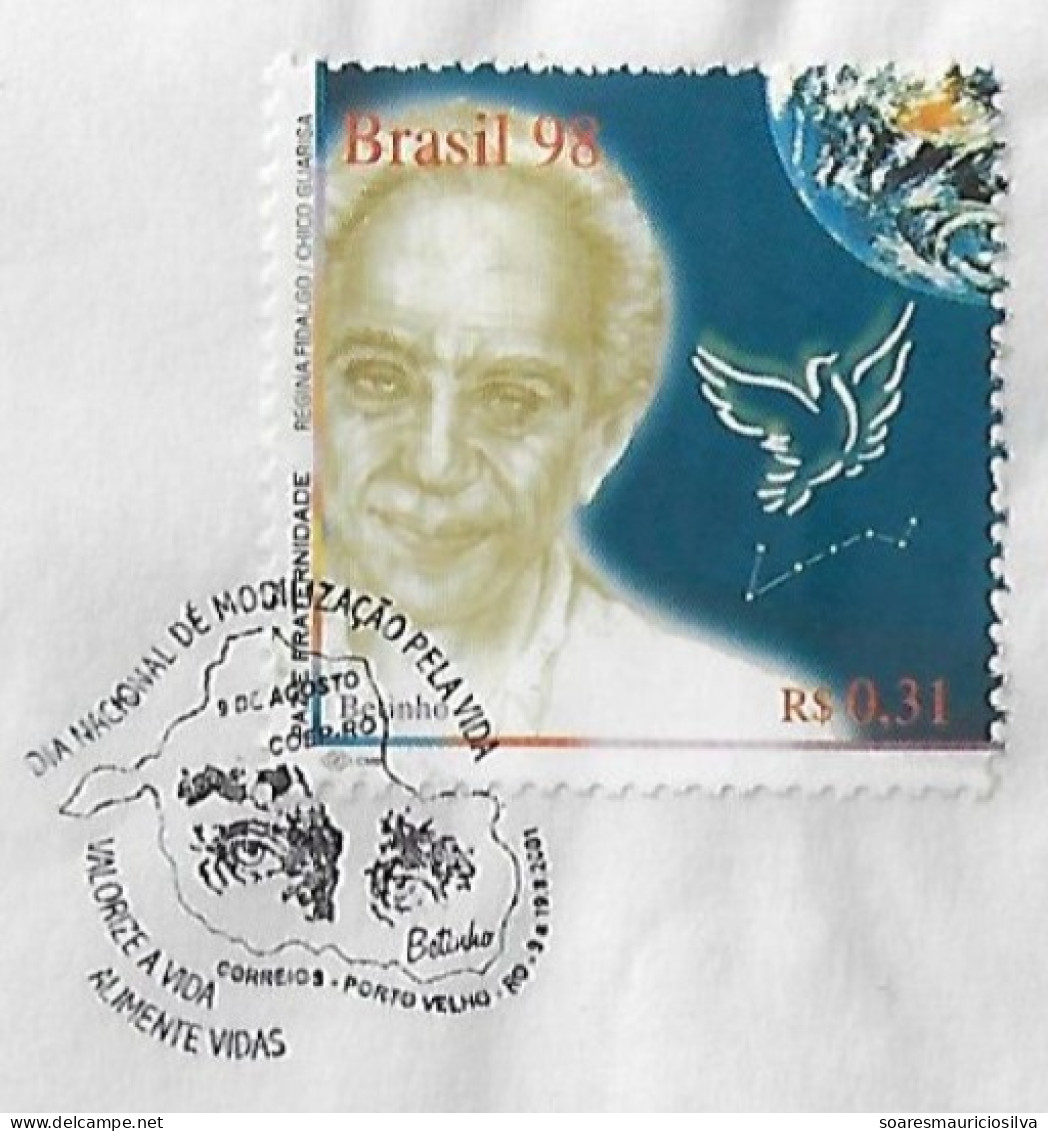 Brazil 2001 Cover Commemorative Cancel National Day Of Mobilization For Life Sociologist Betinho Eye Map Of Rondônia - Brieven En Documenten