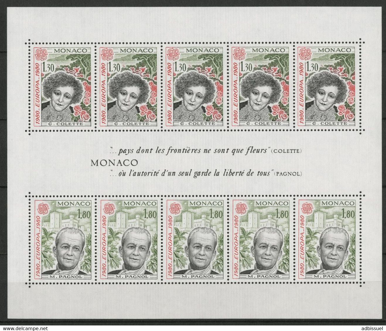 MONACO BLOC FEUILLET N° 18 Cote 18 € Neuf ** MNH EUROPA 5x 1,30 Fr + 5 X 1,80 R Fr 1980 TB - Blocks & Sheetlets