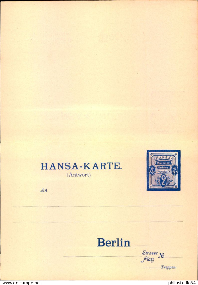 HANSA Berliner Verkehrs-Anstalt Ungebrauchte 2 Pfg. Doppelkarte. - Privatpost