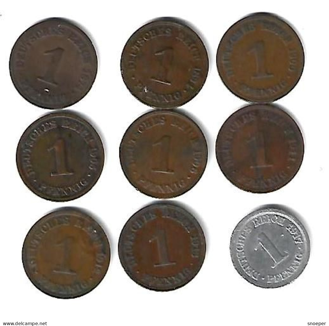 *germany Lot 1 Pfennig  1874c+1894a+1900a+1905a+1906a+1911a+1912a+1913a+1917a(lot1) - 1 Pfennig