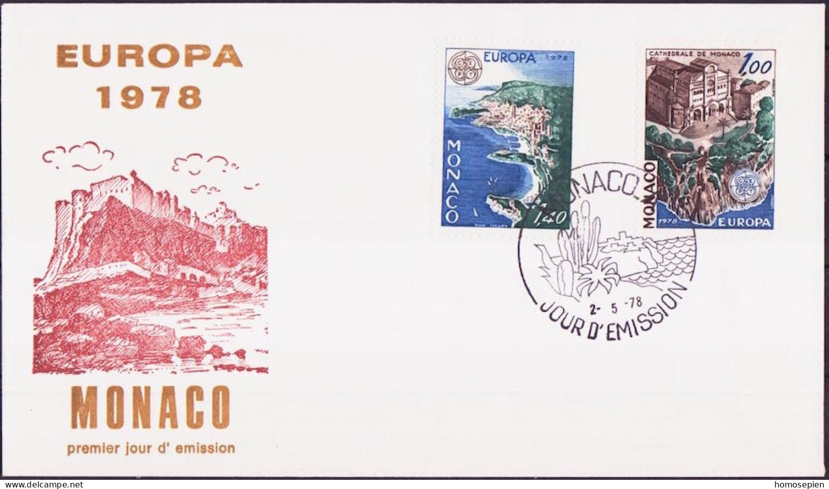 Europa CEPT 1978 Monaco FDC1 Y&T N°1139 à 1140 - Michel N°1319A à 1320A - 1978