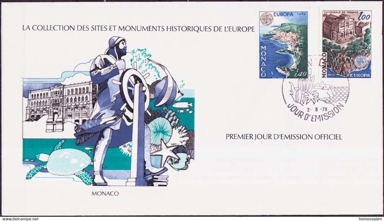 Europa CEPT 1978 Monaco FDC3 Y&T N°1139 à 1140 - Michel N°1319A à 1320A - 1978