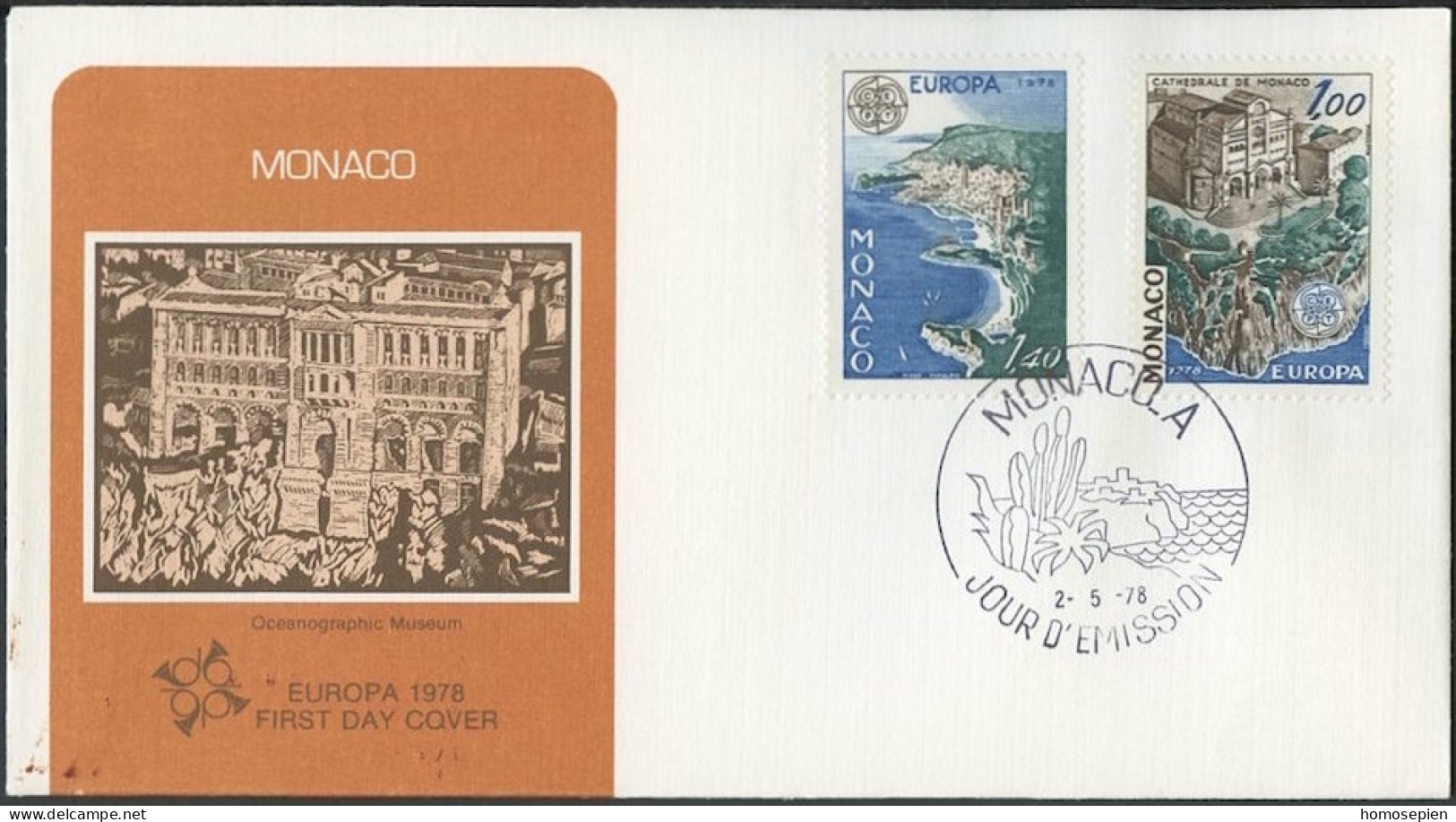 Europa CEPT 1978 Monaco FDC6 Y&T N°1139 à 1140 - Michel N°1319A à 1320A - 1978