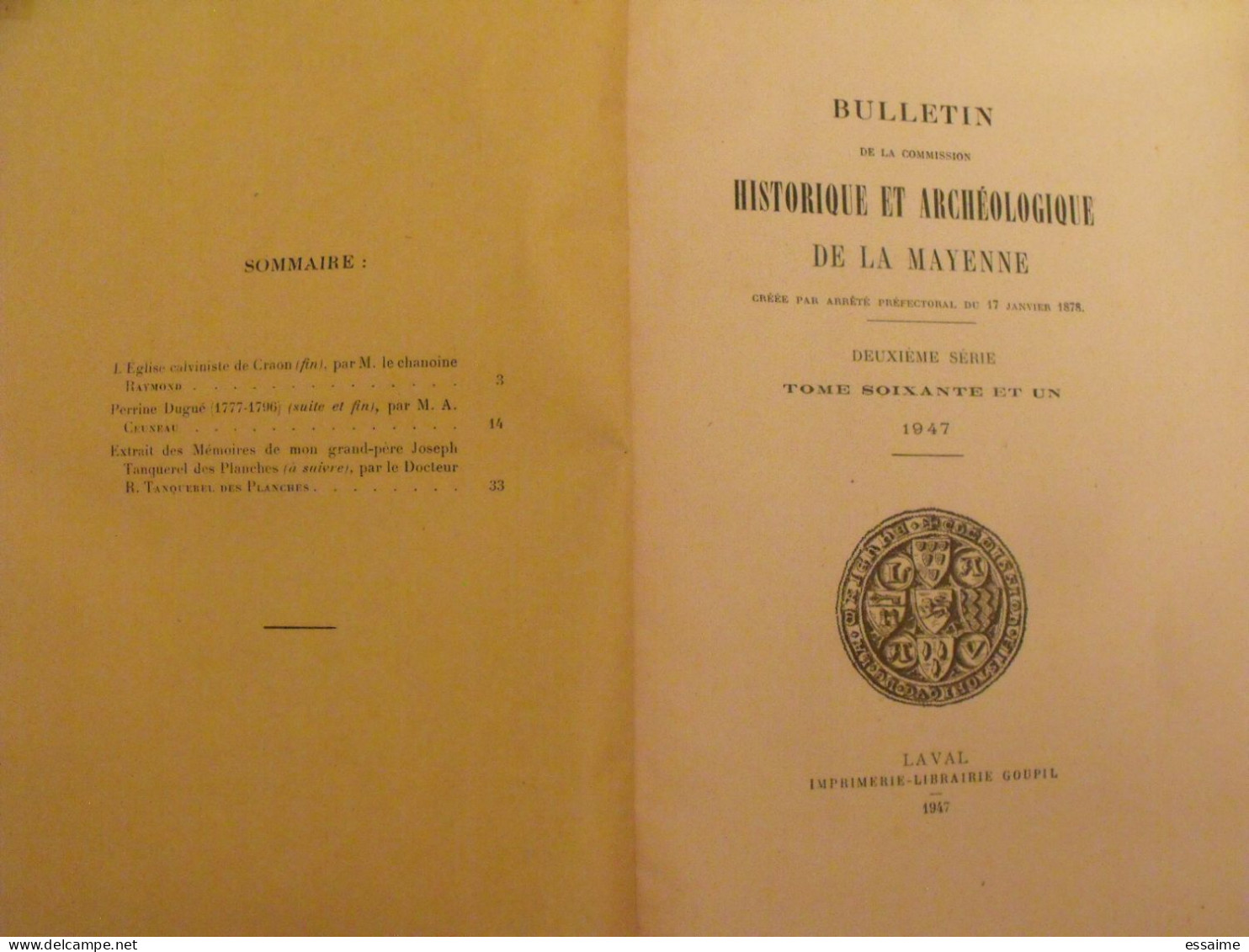 Bulletin Historique Et Archéologique De La Mayenne. 1947, Tome LXI-224,225. Laval Chateau-Gontier. Goupil. - Pays De Loire