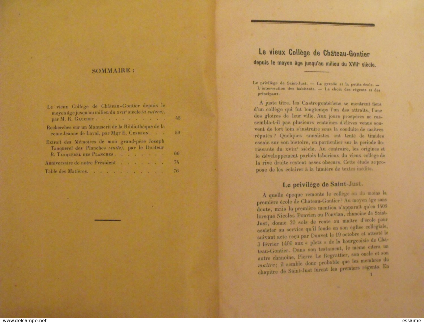 bulletin historique et archéologique de la Mayenne. 1947, tome LXI-224,225. Laval Chateau-Gontier. Goupil.