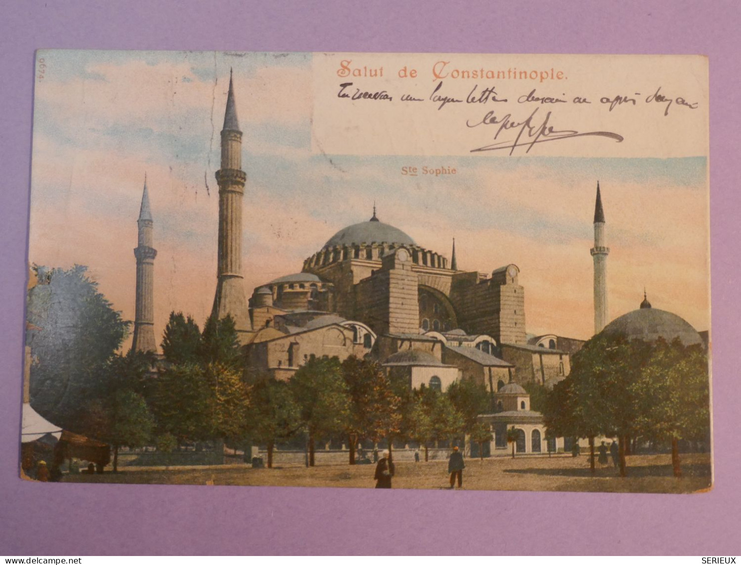 BA0 TURQUIE  BELLE CARTE 1907 CONSTANTINOPLE A ST MAURICE FRANCE  +TP SURCHARGE +STE SOPHIE +AFF. INTERESSANT++  + - Brieven En Documenten