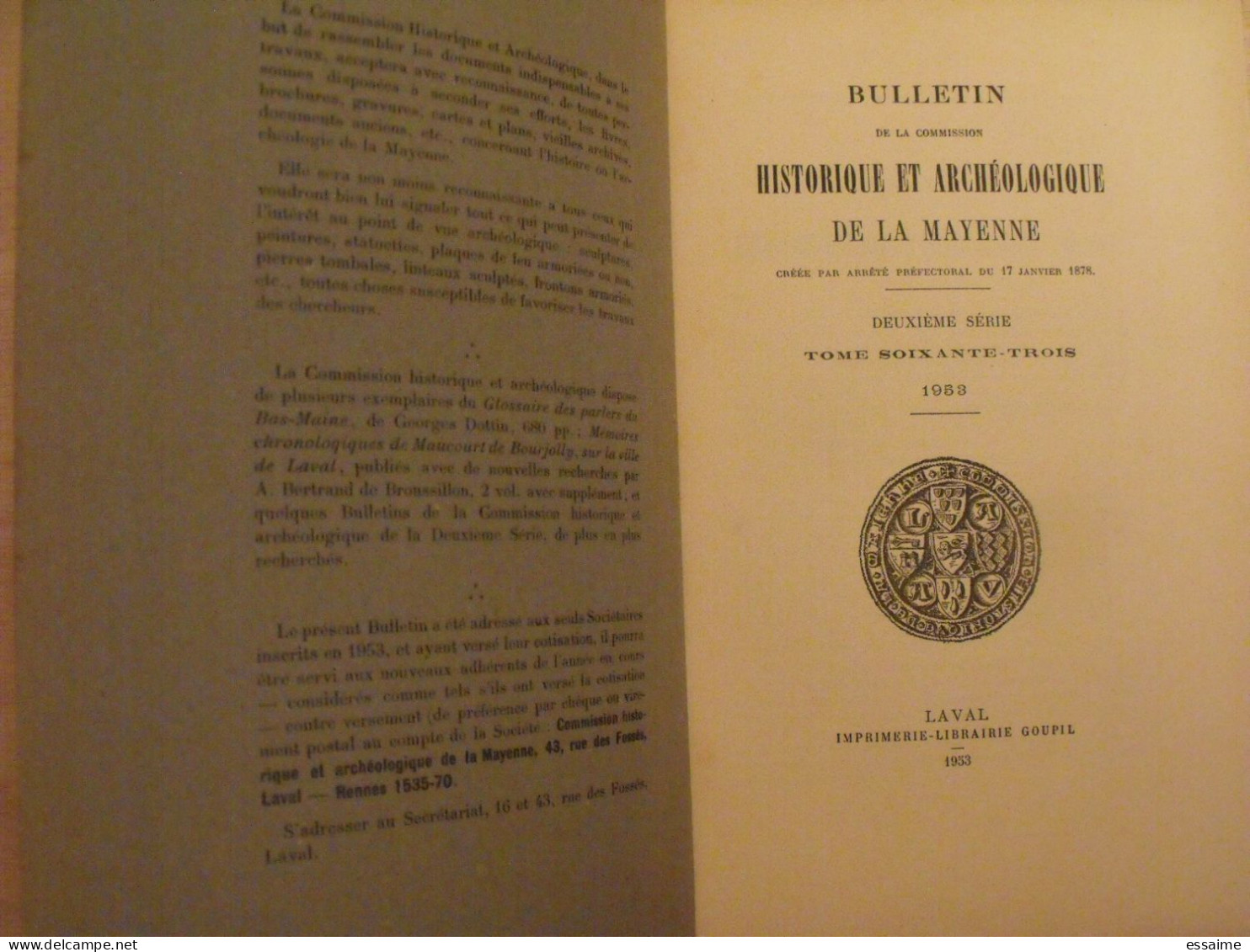 Bulletin Historique Et Archéologique De La Mayenne. 1953, Tome LXIII-227. Laval Chateau-Gontier. Goupil. - Pays De Loire