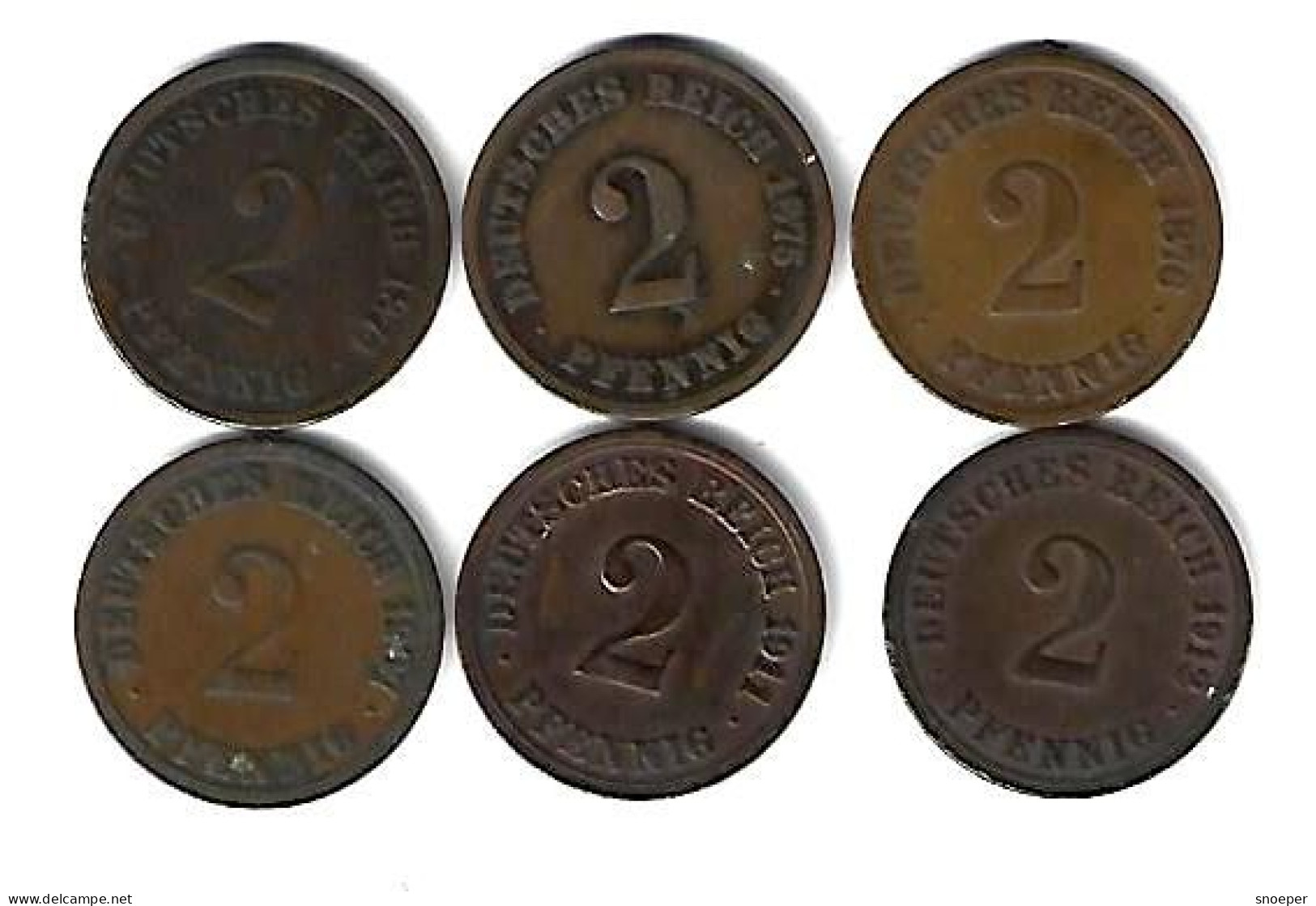 *germany Lot 2 Pfennig  1874a+1875c+1876a+1907a+1911a+1912a  (lot2) - 2 Pfennig