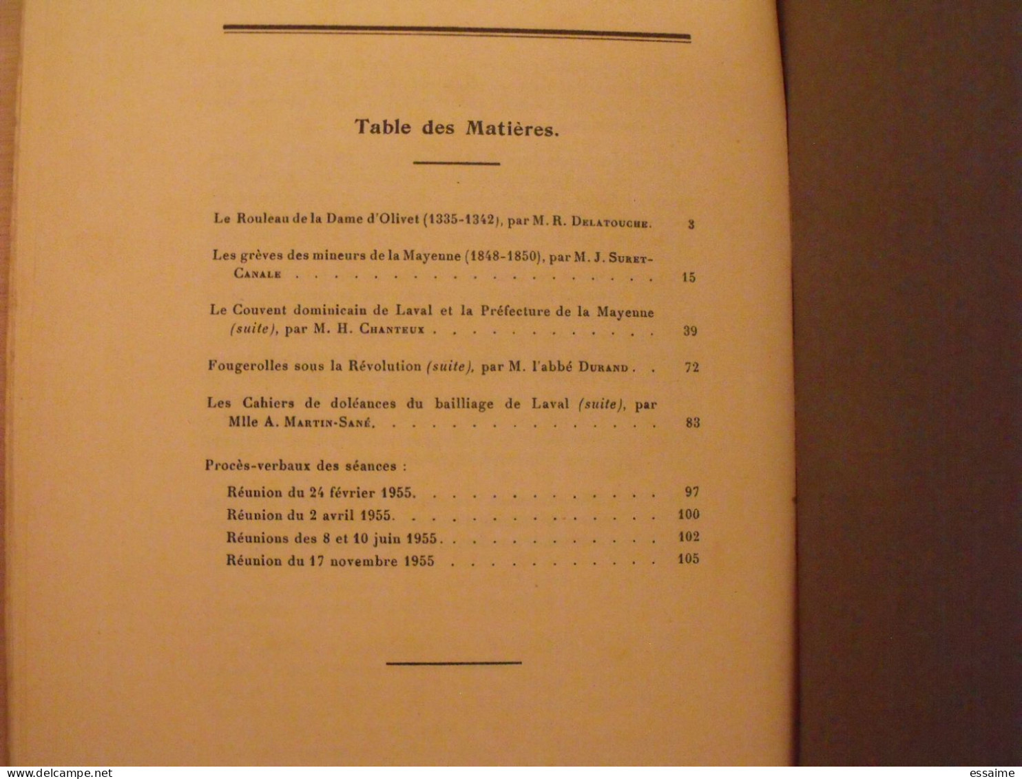 bulletin historique et archéologique de la Mayenne. 1955, tome LXV-229. Laval Chateau-Gontier. Goupil.