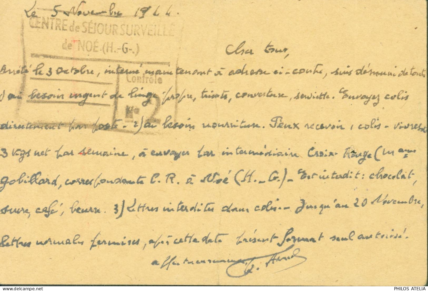 Guerre 40 CSS Entier Pour Machine à Affranchir Empreinte 1,2 K0687 Cachet CSS Camp Noé Haute Garonne CAD Noé 6 11 44 - Guerra Del 1939-45