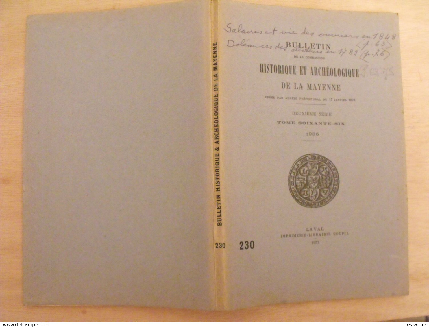 Bulletin Historique Et Archéologique De La Mayenne. 1956, Tome LXVI-230. Laval Chateau-Gontier. Goupil. - Pays De Loire