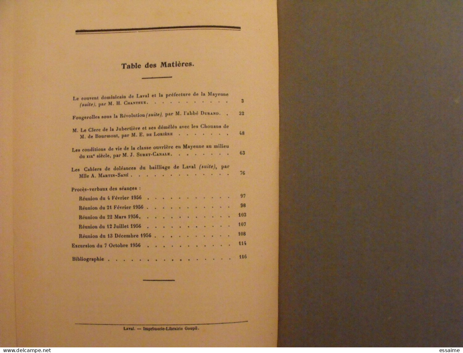 Bulletin Historique Et Archéologique De La Mayenne. 1956, Tome LXVI-230. Laval Chateau-Gontier. Goupil. - Pays De Loire