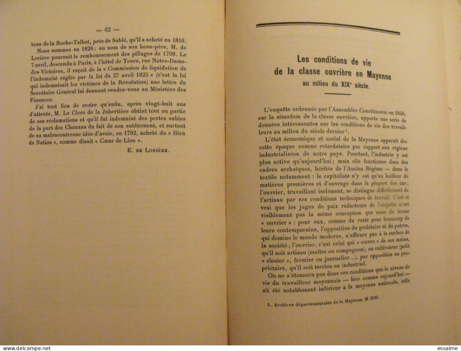 bulletin historique et archéologique de la Mayenne. 1956, tome LXVI-230. Laval Chateau-Gontier. Goupil.