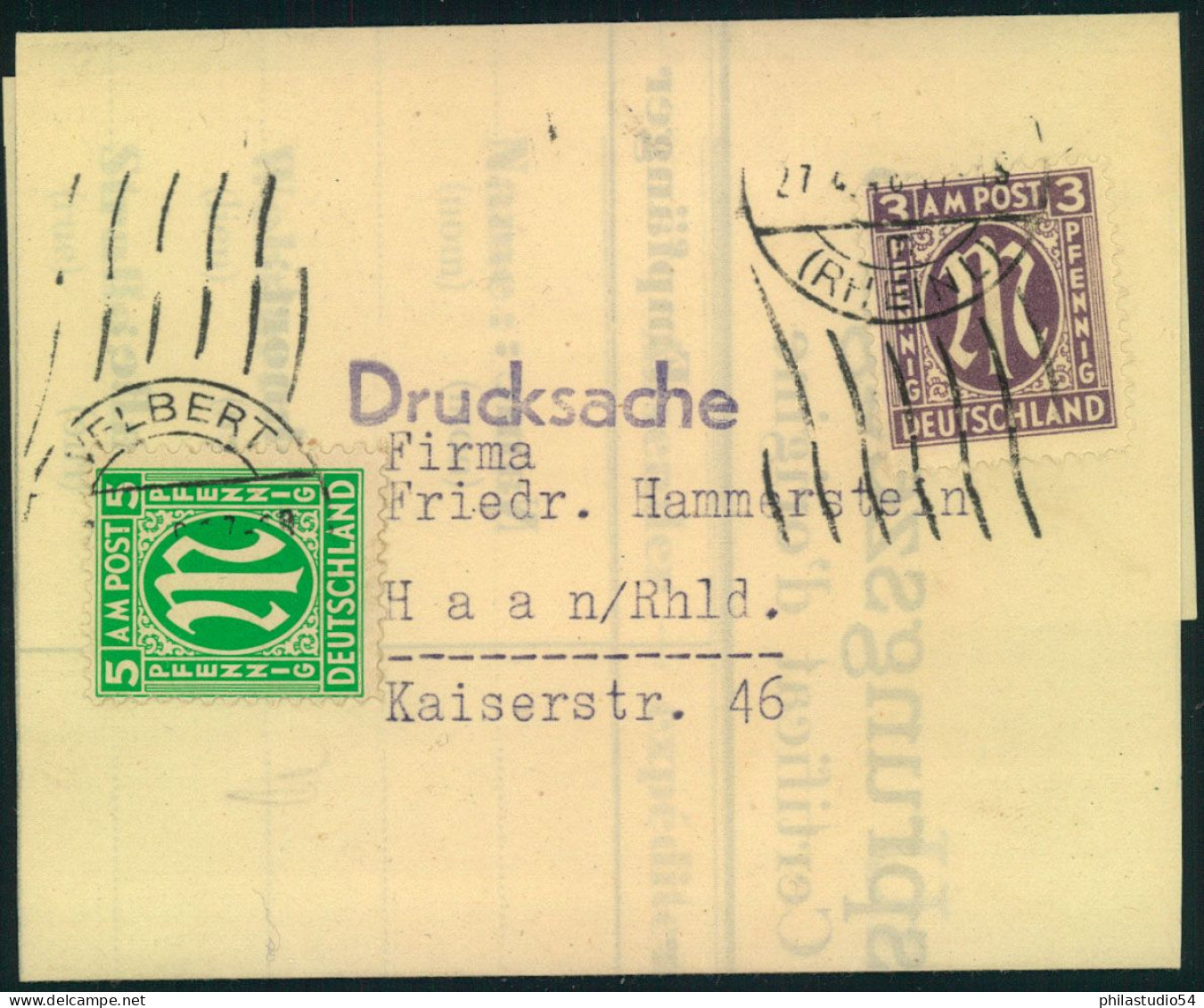 1946, Zeitungsstreifband Ab VELBERT Mit 5 Pfg. Amerikanischer Und 3 Pfg. Deutscher Druck Nach Haan.  KatalogDoppelkarte. - Briefe U. Dokumente